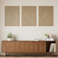 Yaofala 3 Pcs Large Wood Mountain Wall Art, 31.5" X 23" Modern Wooden Panel Mountain Wall Decor, Landscape Nature Abstract Line Minimalist Wall Art for Living Room Bedroom Study - BR04588