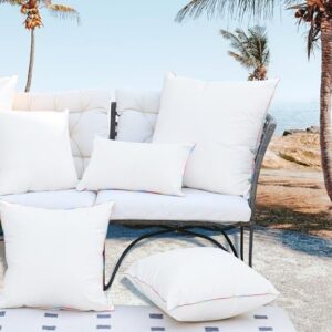 LEBO 18 x 18 Outdoor Pillow Inserts - Waterproof Decorative Throw Pillows with Down Alternative Filling for Patio Furniture Couch Sofa - Pack of 2, White - Image 7