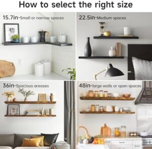 BAYKA Floating Shelves for Wall, Wall Mounted Rustic Wood Shelves for Bathroom, Bedroom, Living Room, Kitchen, Hanging Shelf for Books/Storage/Room Decor with 22lbs Capacity (Black, Set of 3, 15.7in) - Image 8