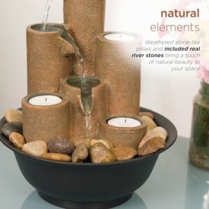 Alpine Corporation WCT202 Indoor Tabletop Tiered Water Fountain Featuring 3 Candles for Desktop and Table, 11", Brown - Image 7
