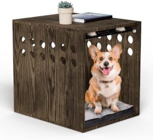 Dog Crate Furniture, SAUCE ZHAN Dog Kennel with Cushion for Small/Medium Dogs, End Side Table Wooden Crate for Pets Indoor, Brown