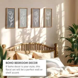 3D Wooden Floral Bathroom Wall Decor (Set of 4) Lightweight, Ready-to-Hang Framed Wall Art For Living Room, Bedroom, or Office - Premium Boho Botanical Farmhouse Decorations - Gift-Boxed - Image 9