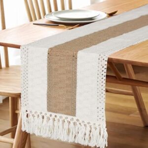 FEXIA Boho Table Runner for Spring Home Decor with Tassels 72 Inches Long Farmhouse Rustic Table Runner Macrame Burlap Table Decoration for Living Room Bridal Shower(12x72 Inches) - Image 5