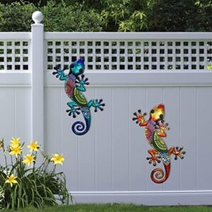 HONGLAND Metal Gecko Wall Art 2 Pack 15 Inch Lizard Outdoor Decor Hanging Glass Sculpture Decoration for Garden Fence Home - Image 7