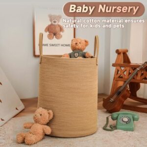 Large Woven Laundry Basket Hamper,60L Cotton Rope Storage Bin for Blankets,Toys and Clothes,Decorative Tall Nursery Hamper for Living Room,Baby Nursery,Bathroom and Bedroom,Golden Jute - Image 2