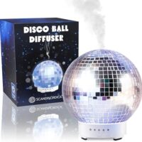 SCANDINORDICA Disco Ball Diffuser - Original Rotating Disco Essential Oil Diffuser with Whisper Quiet Operation, 14 Color Night Light & 4Time Settings | Cute Eclectic Home Decor for Medium Room Silver