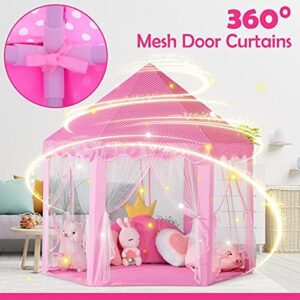 wilwolfer Princess Castle Play Tent for Girls Large Kids Play Tents Hexagon Playhouse with Star Lights Toys for Children Indoor Games (Pink) - Image 4