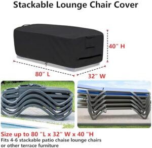 Outdoor Lounge Chair Covers for 4-6 Stackable Patio Chaise Lounge Chairs, Waterproof, Durable Polyester Fabric 80 x 32 x 40 Inch Pool Chair Covers for Winter Storage (Black) - Image 2