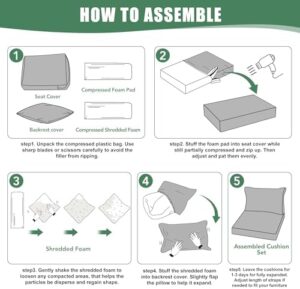 Outdoor Chair Cushions for Patio Furniture with Waterproof Detachable Cover, Deep Seat Couch Cushion Replacement and Backrest Pillow for Sectional Sofa, 25.6 x 25.6 Inch, Dark Grey, Set of 2 - Image 8