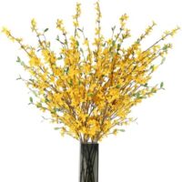 AILANDA 8PCS 40.6'' Fake Forsythia Stem Artificial Orchids Flowers Silk Forsythia Branches, Long Stem Flowers Yellow Winter Jasmine for Home Decor Indoor Floral Arrangements Wedding Farmhouse Cemetery