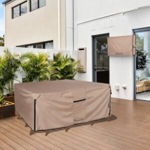 ULTCOVER Rectangular Patio Heavy Duty Table Cover - 600D Tough Canvas Waterproof Outdoor Dining Table and Chairs General Purpose Furniture Cover Size 111L x 74W x 28H inch - Image 6