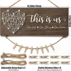 Mothers Day Gifts for Mom Women, Housewarming Gifts New Home Wall Decor Sign, This Is Us Family Picture Frame Wedding Gifts for Couples Farmhouse Rustic Wood Hanging Photo Holder New Homeowner Gifts - Image 5