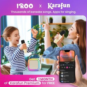 Mini Karaoke Machine for Kids, Birthday Easter Gifts Toys for Girls Boys Friends Age 3-12+, Portable Bluetooth Speaker with 2 Wireless Mics, Karafun Premium Songs Family Home Party(Off White) - Image 2