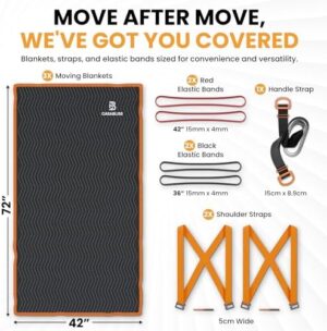 Thick Moving Blankets Heavy Duty 3 Pack - 72x42" Protecting Movers Blanket with Shoulder Straps, 1.9" Wide Handle Strap - Furniture Blanket Supplies, Moving Essentials for Packing for Home - Image 3