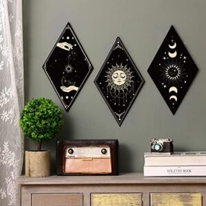 Sintuff 6 Pieces Boho Wall Decor Sun Moon Phases Wall Art Gothic Minimalist Stars Sun Wall Hanging Boho Wooden Home Decor Farmhouse Wall Pediments for Gallery Living Bedroom Room(Boho) - Image 5