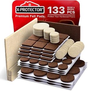 Felt Furniture Pads X-PROTECTOR 133 PCS Premium Furniture Pads - Felt Pads Furniture Feet Best Wood Floor Protectors - Protect Your Hardwood & Laminate Flooring! Brown and Beige