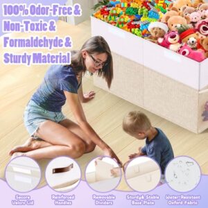 Large Toy Box, Collapsible Storage Organizer Bins with Lids, Sturdy Toy Chest Boxes Baskets for Kids, Boys, Girls, Nursery, Playroom, Living Room, Bedroom, 25"x13"x16", Beige and White - Image 5