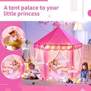 Sumbababy Princess Castle Tent for Girls Fairy Play Tents for Kids Hexagon Playhouse with Fairy Star Lights Toys for Children or Toddlers Indoor or Outdoor Games (Pink) - Image 4