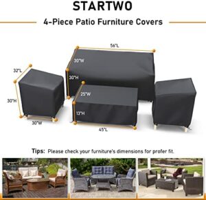 STARTWO Outdoor Patio Furniture Cover Waterproof 4-Piece Set for Chairs 32in, Loveseat 56in, Coffee Table 45in, Heavy Duty 500D, Black - Image 2