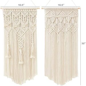 Mkono 2 Pcs Macrame Woven Wall Hanging Boho Chic Geometric Art Decor - Beautiful Bedroom Nursery Apartment Home Decoration, Gift for Girls Adults Birthday Christmas, 32" L x 16.5" W - Image 5