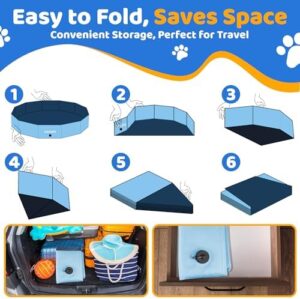 63" x 12" Foldable Dog Pool - Collapsible Hard Plastic Kiddie Pool for Dogs & Kids, Non-Slip Pet Bath Tub for Outdoor Backyard Use, Lightweight & Portable (Blue) - Image 6