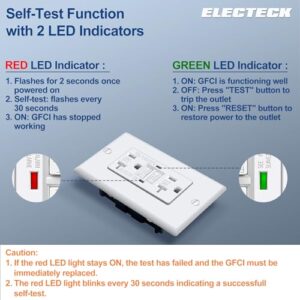 ELECTECK 20 Pack GFCI Outlets 20 Amp, Tamper Resistant (TR), Self-Test GFI Receptacles with LED Indicator, Ground Fault Circuit Interrupter, Decor Wallplate Included, UL Listed, White - Image 6