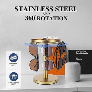 360° Rotating Sunglass Organizer Storage, Stainless Steel Glasses Holder Stand, Glasses Organizer with Tray for Desk, Dresser, Tabletop, Nightstand and Home Decor (Gold) - Image 4