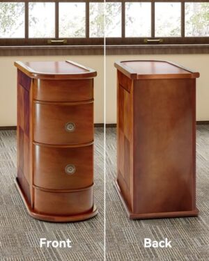 LITTLE TREE Wood End Table with 2 Drawers Sofa Side Table, No Assembly Required Vintage Slim Nightstand Bedside Table for Bedroom - Image 4