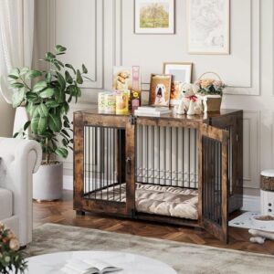 31.5" Dog Crate Furniture - Chew-Resistant Wooden Kennel with Locking Double Doors, Indoor Pet Cage End Table for Medium Breeds - Image 7