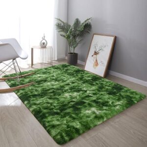 DweIke Extra Large Fuzzy Rug Fluffy Carpets, 8x10 Feet Tie-Dye Dark Green Rugs for Living Room Bedroom Girls Kids Room Nursery Home Decor, Non-Slip Floor Carpet, Dark Green - Image 8