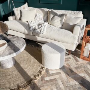 ZICOTO Beautiful Boucle Pouf Ottoman and Foot Rest - Elevate Your Living Room Decor with Lightweight Comfort and Charm - A Round Modern Foam Filled Foot Stool Perfect to Rest Your Feet - Image 6