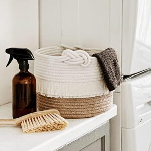 CherryNow Small Woven Storage Baskets Cotton and Jute Rope Decorative Hamper for Diaper, Blankets, Magazine and Keys, Cute Tassel Nursery Decor - Home Storage Container – 9.5'' x 7'' - Image 8
