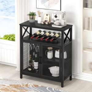 FOLUBAN Black Wine Bar Cabinet, Modern Coffee Bar Cabinet with Storage for Home, Farmhouse Sideboard Buffet Cabinet for Liquor and Glasses with Wine Rack for Kitchen Dining Living Room, 47 Inch - Image 6