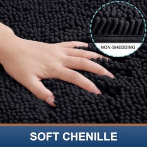 Smiry Luxury Chenille Bathroom Rugs 30x20, Extra Soft and Absorbent Shaggy Bath Mat, Machine Washable, Non-Slip Plush Carpet Runner for Tub, Shower, and Floor, Home Decor Accessories, Black - Image 3
