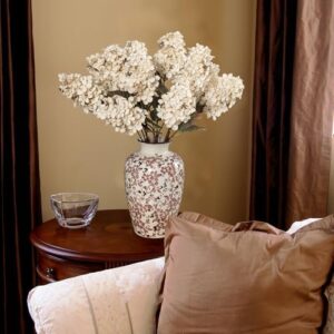 Fake Flowers Hydrangea Silk Flowers With Stems White Flowers Fake Flowers In Vase Hydrangea Artificial Flowers Winter Flowers Artificial For Decoration Vase Decor 24"(Cream Color)8PCS Wthout Vase