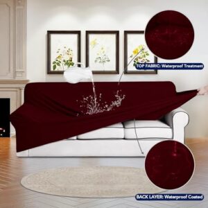 PureFit 100% Dual Waterproof Couch Cover Slipcovers for Couches and Sofas - Stretch Non Slip Fleece Sofa Covers Washable, Leakproof Furniture Protector for Kids, Pets, Dog (Sofa, Wine) - Image 3