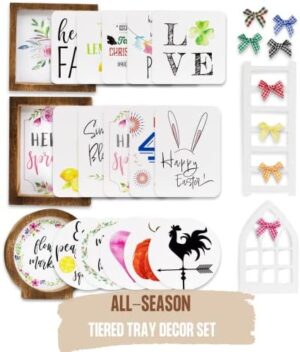The Ultimate Farmhouse Tiered Tray Decor Set - Beautiful Year Round Seasonal & Holiday Decoration Bundle - The Perfect Lemon, 4th of July, Summer and Spring Centerpiece Design for Home & Kitchen Decor - Image 3
