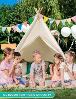 Sumbababy Teepee Tent for Kids Indoor - Natural Canvas Kids Play Tent - Washable Tipi Sleepover Tents with Lights & Carry Bag, Outdoor Toddler Tents for Girls & Boys - Foldable Playroom Gift Toys - Image 7