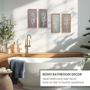 3D Wooden Floral Bathroom Wall Decor (Set of 4) Lightweight, Ready-to-Hang Framed Wall Art For Living Room, Bedroom, or Office - Premium Boho Botanical Farmhouse Decorations - Gift-Boxed - Image 4