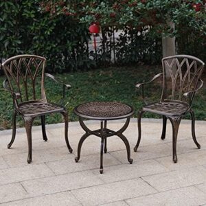 Jardin DE CENTENNAIL 3-Piece Outdoor Bistro Set Cast Aluminum Rust-Resistant Patio Furniture Armchairs Design (Copper) - Image 7