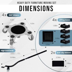 Heavy-Duty Furniture Moving Set with Lifter Tool - 6000lbs Capacity, 360° Rotating Wheels for Sofas, Refrigerators, and More - Image 2