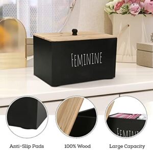 Tampon Holder Storage for bathroom, Feminine Wood Container Box, Women Product Organizer, Farmhouse Décor, Pad Storage Container Box, Rustic Accessories (black) - Image 7
