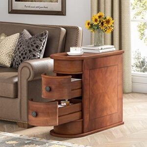 LITTLE TREE Wood End Table with 2 Drawers Sofa Side Table, No Assembly Required Vintage Slim Nightstand Bedside Table for Bedroom - Image 2