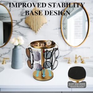 360° Rotating Sunglass Organizer Storage, Stainless Steel Glasses Holder Stand, Glasses Organizer with Tray for Desk, Dresser, Tabletop, Nightstand and Home Decor (Gold) - Image 5