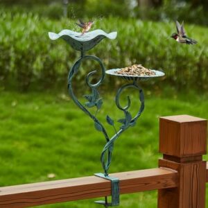 Deck Bird Bath and Metal Bird Feeder,2-in-1,Bird Bath for Railing, Bird Baths for Deck with Removable Sturdy Steel Clamp, Outdoor Garden Decor - Image 5