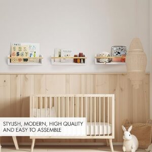 Decorative Nursery Bookshelves for Kids - Set of 3 Easy to Install Floating Shelves for Wall Mount - Beautiful Hanging Organizer Furniture for Your Baby Boy or Girl's Bedroom and Play Room Decor - Image 7