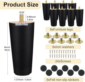 Maitys 4 Inch Round Solid Furniture Legs Furniture Wooden Replacement Chair Feet Dresser Sofa Couch Legs Table Cabinet Footstool DIY Projects for Home(Black,8 Pcs) - Image 2