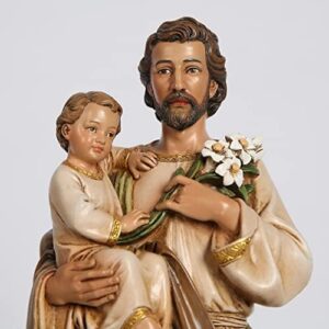 BC Catholic St. Joseph and Child Jesus Statue, Catholic Saint Figure, Religious Gift for Father's Day, Inspirational Indoor Home Decor, 14 inches H, Hand Painted by Buildclassic - Image 2