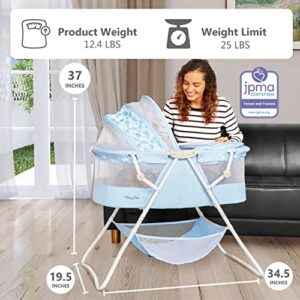 Dream On Me Karley Bassinet in Light Blue, Lightweight Portable Baby Bassinet, Quick Fold and Easy to Carry, Adjustable Double Canopy, Indoor and Outdoor Bassinet with Large Storage Basket. - Image 4