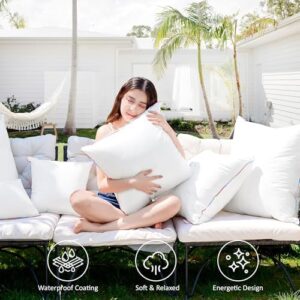 LEBO 18 x 18 Outdoor Pillow Inserts - Waterproof Decorative Throw Pillows with Down Alternative Filling for Patio Furniture Couch Sofa - Pack of 2, White - Image 2